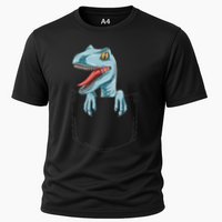 Dinosaur Pocket Velociraptor Peeking Out Pocket Dinosaur Cooling Performance Crew T-Shirt