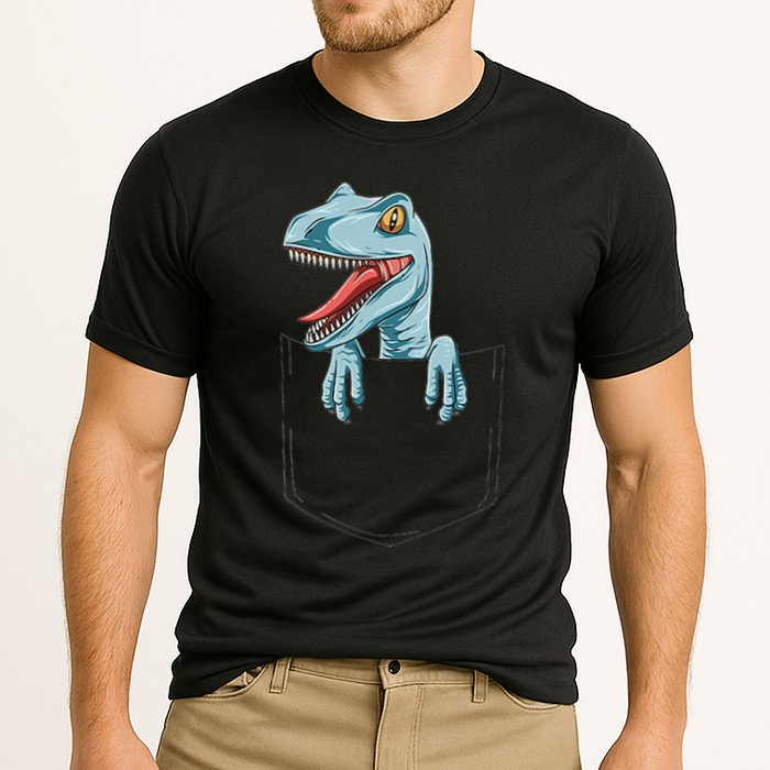 Dinosaur Pocket Velociraptor Peeking Out Pocket Dinosaur Cooling Performance Crew T-Shirt