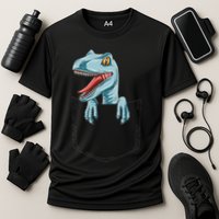 Dinosaur Pocket Velociraptor Peeking Out Pocket Dinosaur Cooling Performance Crew T-Shirt