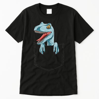 Dinosaur Pocket Velociraptor Peeking Out Pocket Dinosaur Tall T-Shirt