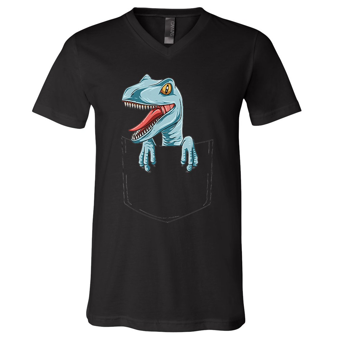 Dinosaur Pocket Velociraptor Peeking Out Pocket Dinosaur V-Neck T-Shirt