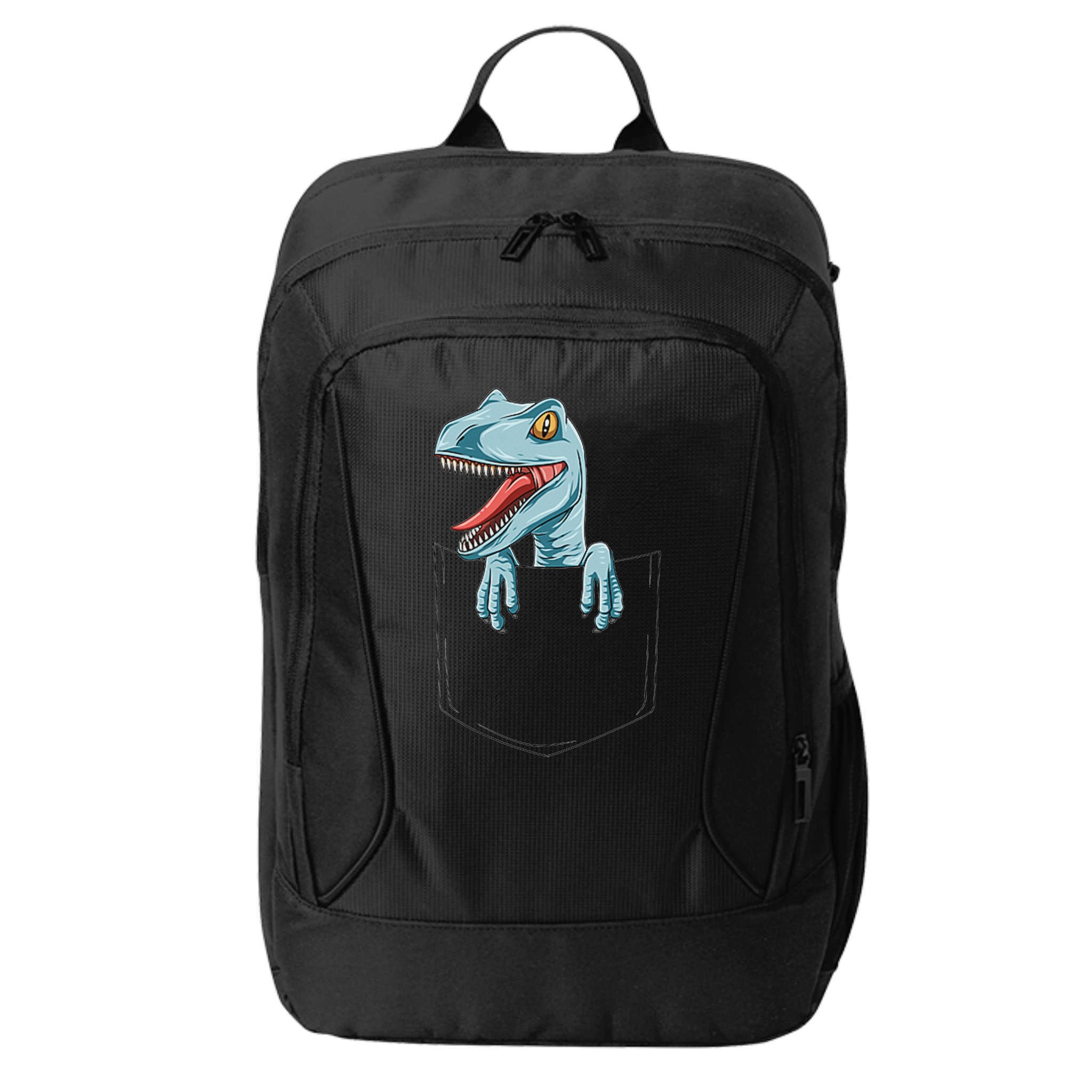 Dinosaur Pocket Velociraptor Peeking Out Pocket Dinosaur City Backpack