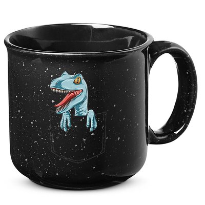 Dinosaur Pocket Velociraptor Peeking Out Pocket Dinosaur 15oz Campfire Ceramic Mug