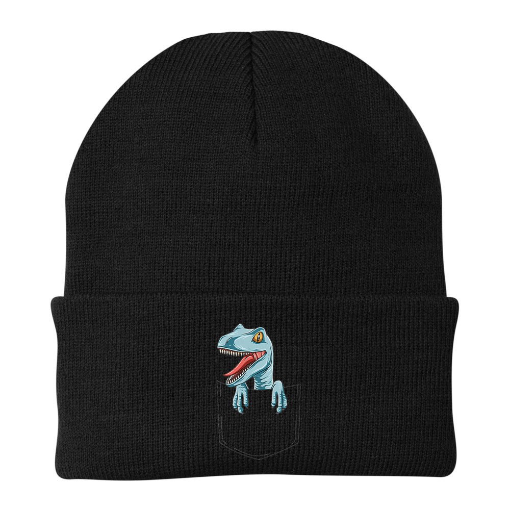 Dinosaur Pocket Velociraptor Peeking Out Pocket Dinosaur Beanie