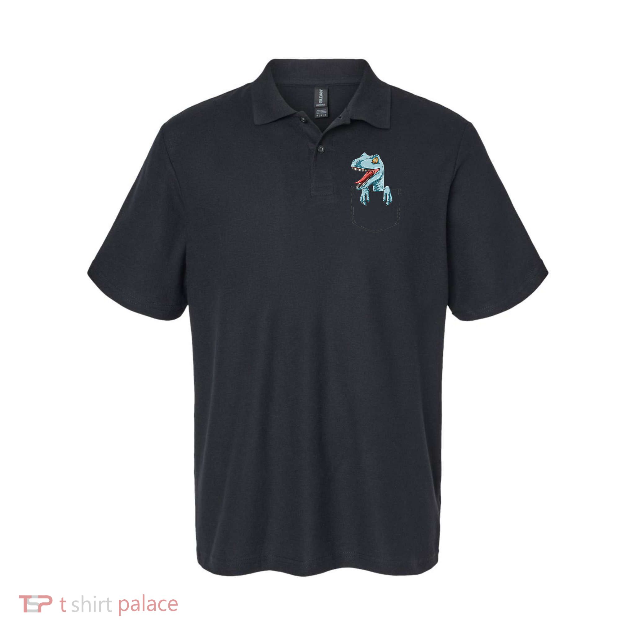 Dinosaur Pocket Velociraptor Peeking Out Pocket Dinosaur Polo