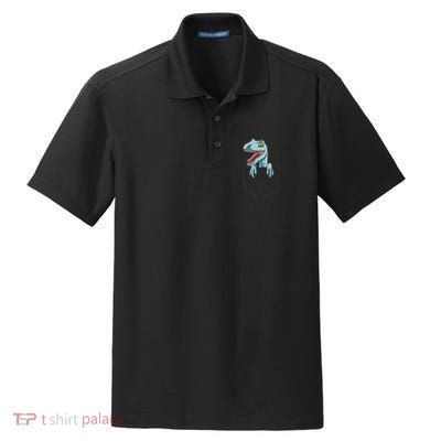 Dinosaur Pocket Velociraptor Peeking Out Pocket Dinosaur Dry Zone Grid Polo