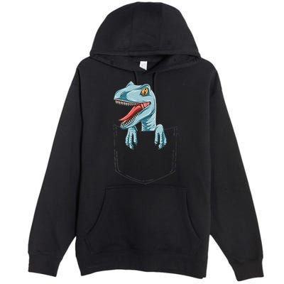 Dinosaur Pocket Velociraptor Peeking Out Pocket Dinosaur Premium Pullover Hoodie