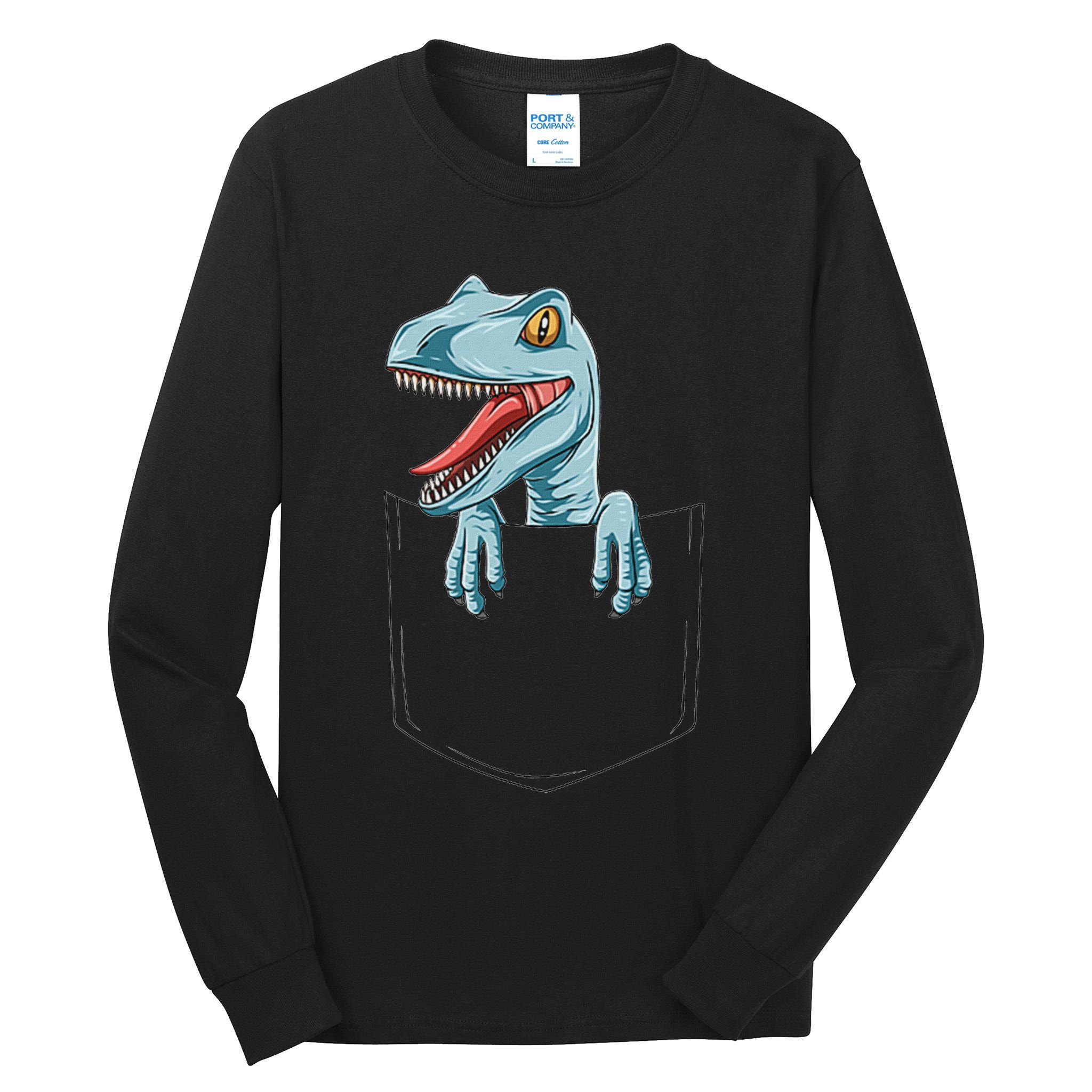 Dinosaur Pocket Velociraptor Peeking Out Pocket Dinosaur Tall Long Sleeve T-Shirt