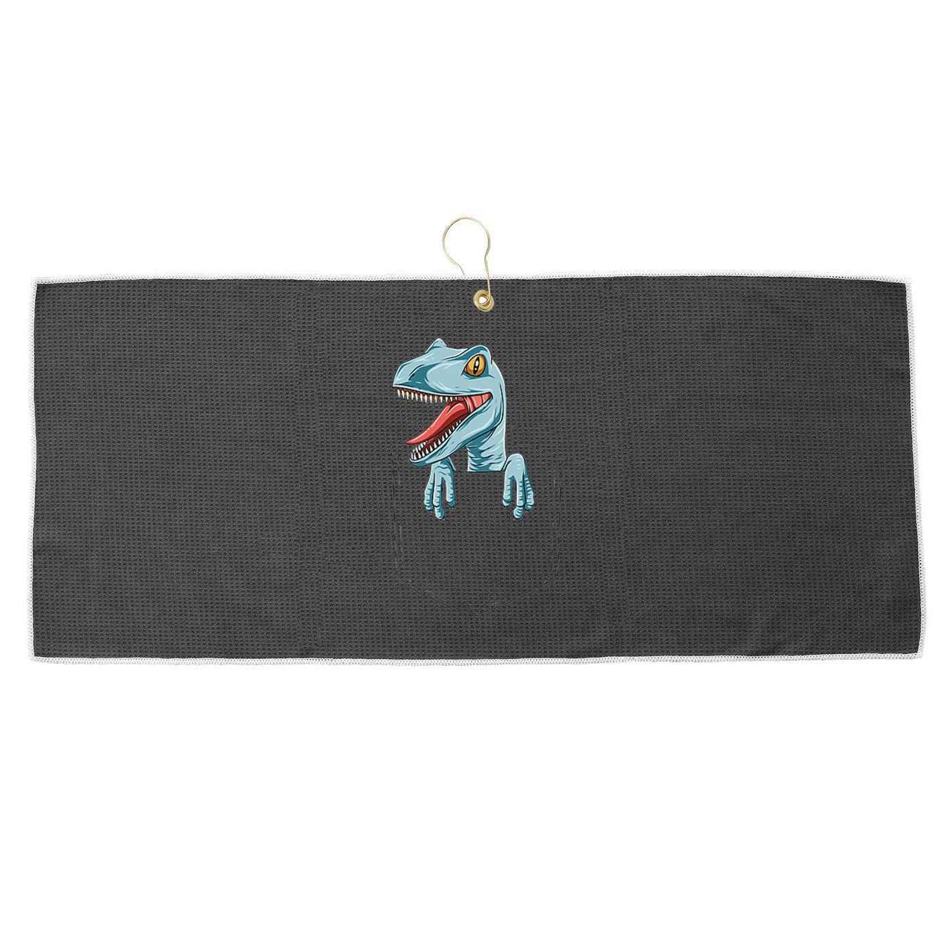 Dinosaur Pocket Velociraptor Peeking Out Pocket Dinosaur Large Microfiber Waffle Golf Towel