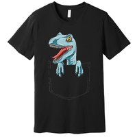 Dinosaur Pocket Velociraptor Peeking Out Pocket Dinosaur Premium T-Shirt