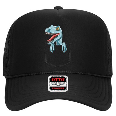 Dinosaur Pocket Velociraptor Peeking Out Pocket Dinosaur Trucker Hat