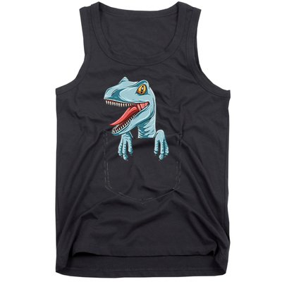 Dinosaur Pocket Velociraptor Peeking Out Pocket Dinosaur Tank Top