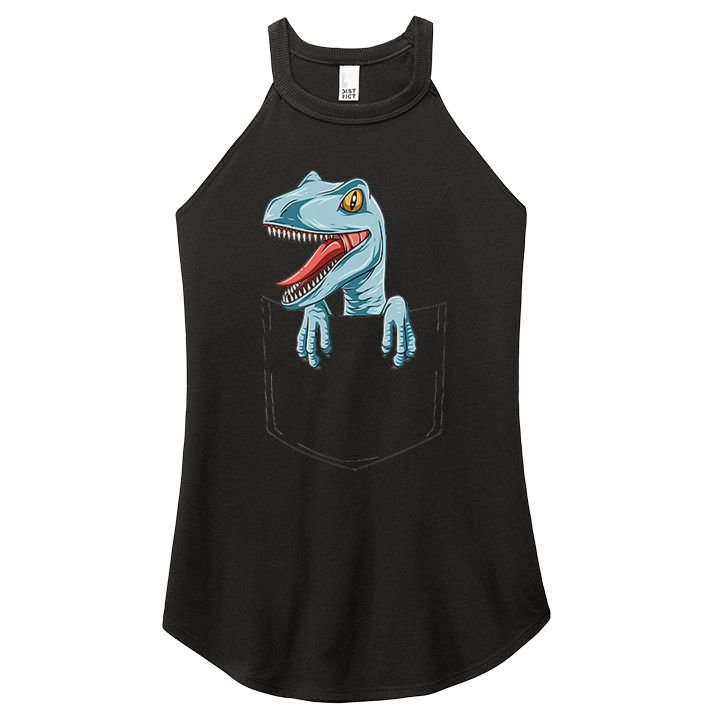Dinosaur Pocket Velociraptor Peeking Out Pocket Dinosaur Women's Perfect Tri Rocker Tank