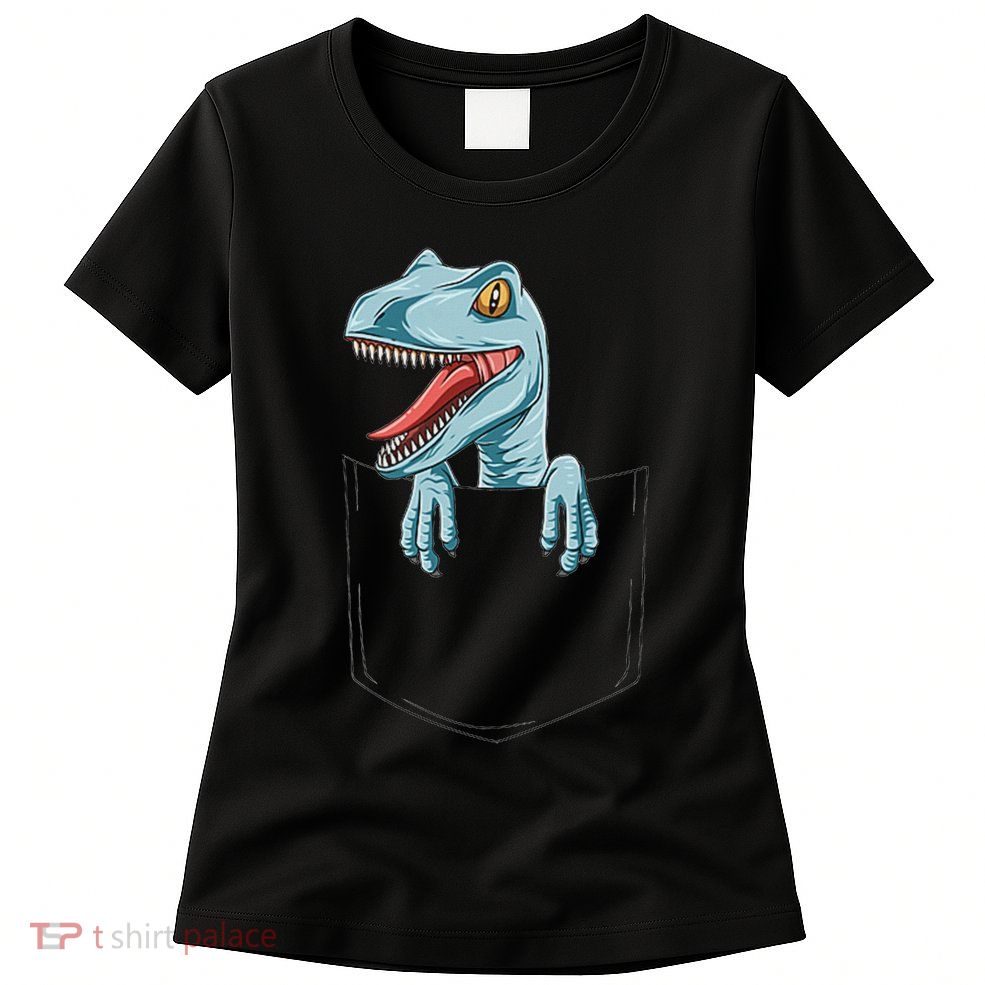 Dinosaur Pocket Velociraptor Peeking Out Pocket Dinosaur Womens T-Shirt