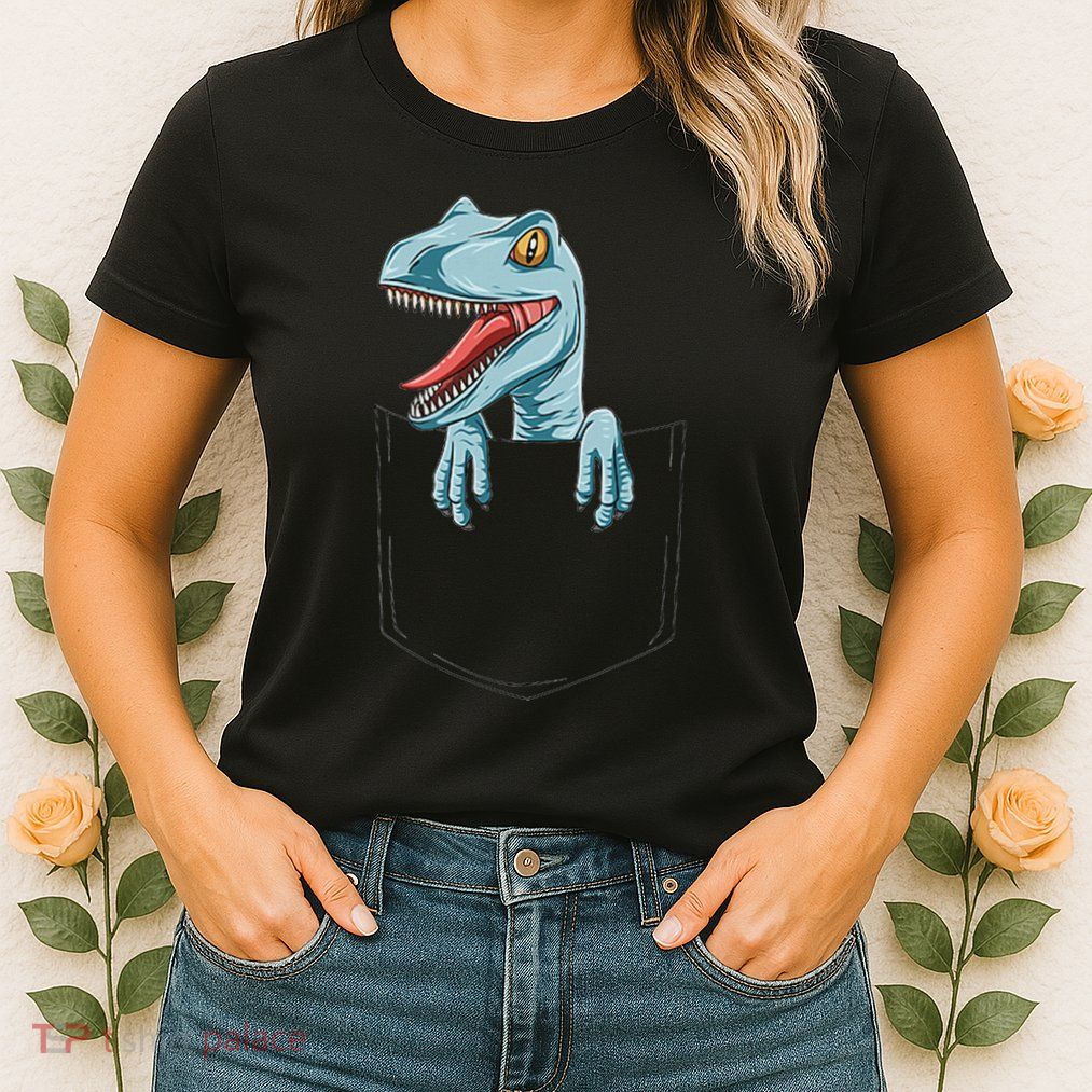 Dinosaur Pocket Velociraptor Peeking Out Pocket Dinosaur Womens T-Shirt
