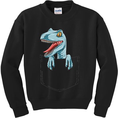Dinosaur Pocket Velociraptor Peeking Out Pocket Dinosaur Kids Sweatshirt