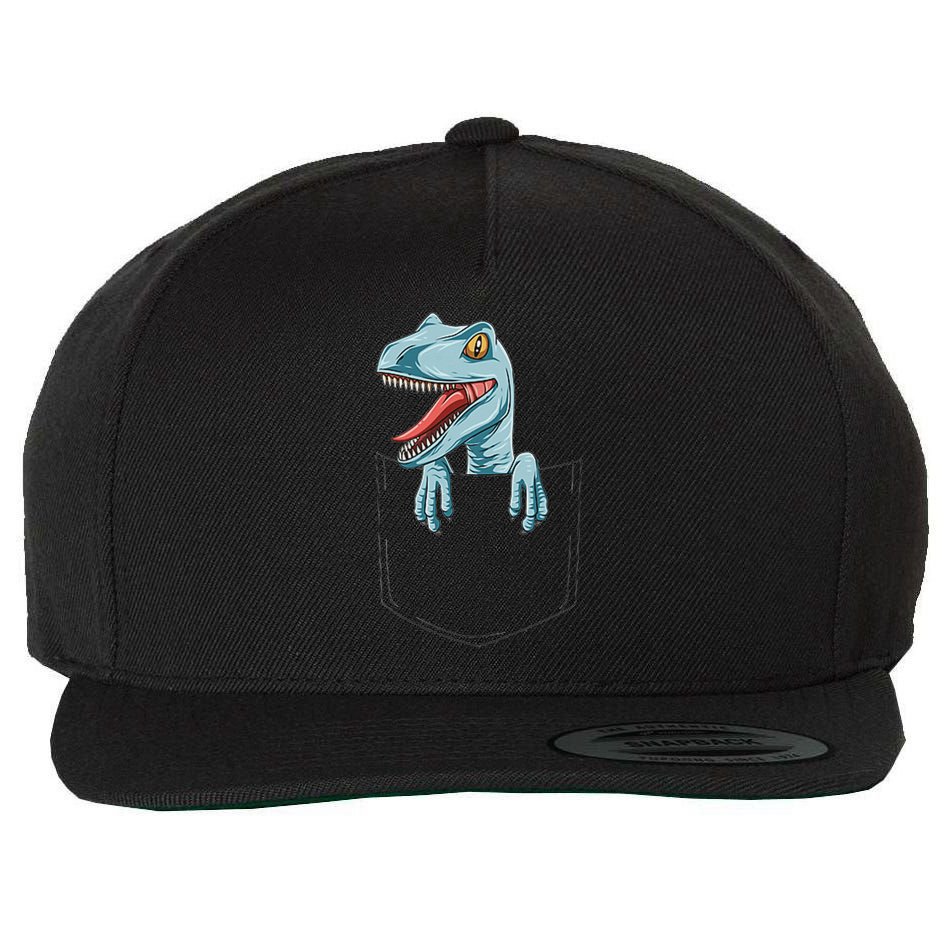 Dinosaur Pocket Velociraptor Peeking Out Pocket Dinosaur Wool Snapback Cap