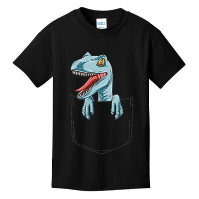 Dinosaur Pocket Velociraptor Peeking Out Pocket Dinosaur Kids T-Shirt