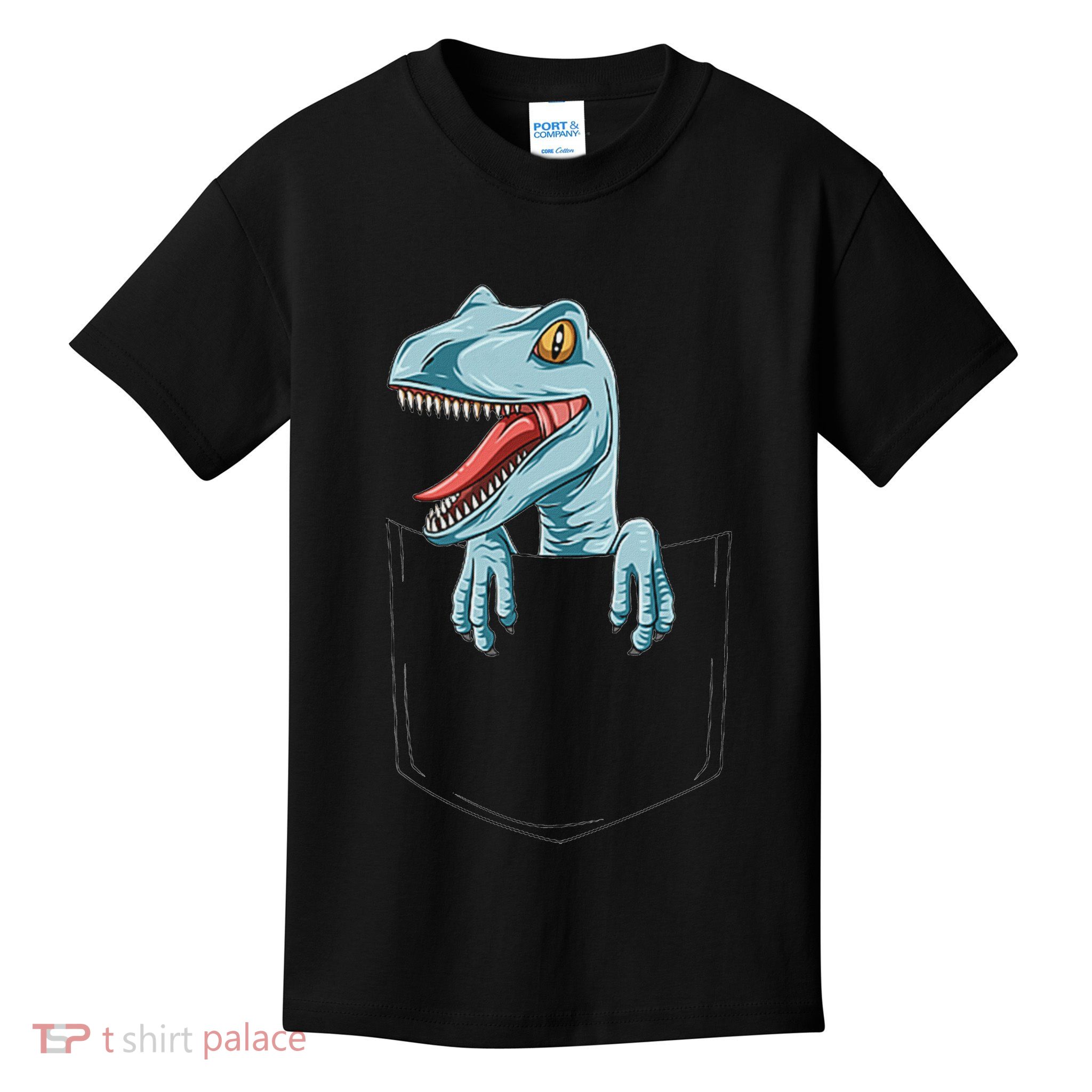 Dinosaur Pocket Velociraptor Peeking Out Pocket Dinosaur Kids T-Shirt