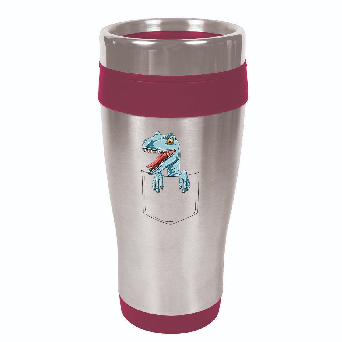 Dinosaur Pocket Velociraptor Peeking Out Pocket Dinosaur 16oz Travel Tumbler