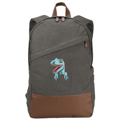 Dinosaur Pocket Velociraptor Peeking Out Pocket Dinosaur Cotton Canvas Backpack