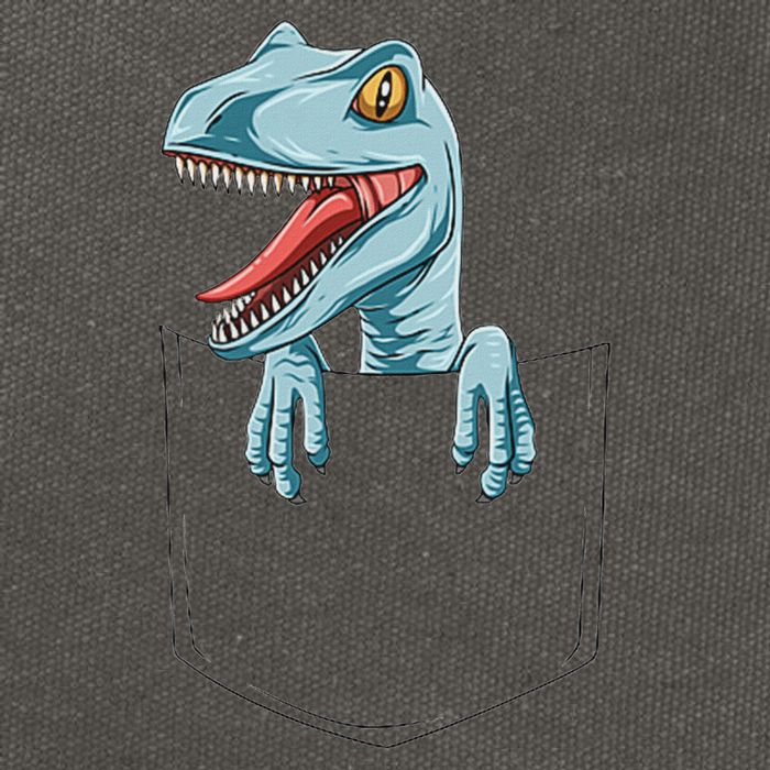 Dinosaur Pocket Velociraptor Peeking Out Pocket Dinosaur Cotton Canvas Backpack