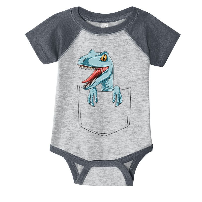 Dinosaur Pocket Velociraptor Peeking Out Pocket Dinosaur Infant Baby Jersey Bodysuit
