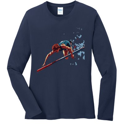 Dynamic Pole Vaulter Sports Illustration Ladies Long Sleeve Shirt