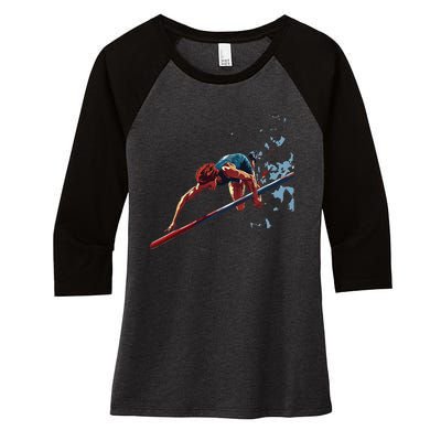 Dynamic Pole Vaulter Sports Illustration Women's Tri-Blend 3/4-Sleeve Raglan Shirt