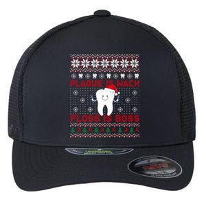 Dentist Plaque Wack Floss Is Boss Ugly Christmas Cool Gift Flexfit Unipanel Trucker Cap