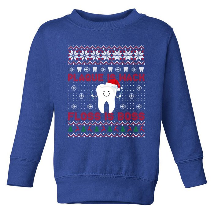 Dentist Plaque Wack Floss Is Boss Ugly Christmas Cool Gift Toddler Sweatshirt