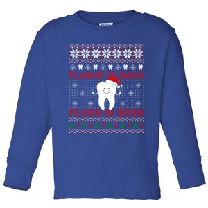 Dentist Plaque Wack Floss Is Boss Ugly Christmas Cool Gift Toddler Long Sleeve Shirt