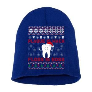 Dentist Plaque Wack Floss Is Boss Ugly Christmas Cool Gift Short Acrylic Beanie