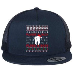 Dentist Plaque Wack Floss Is Boss Ugly Christmas Cool Gift Flat Bill Trucker Hat