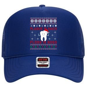 Dentist Plaque Wack Floss Is Boss Ugly Christmas Cool Gift High Crown Mesh Back Trucker Hat