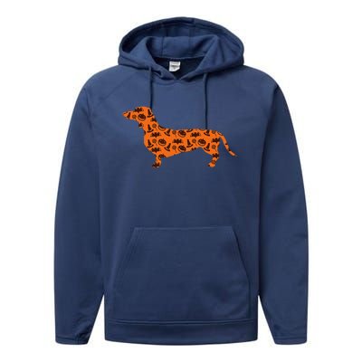 Dachshund Pumpkin Witch Bat Funny Spooky Halloween Performance Fleece Hoodie