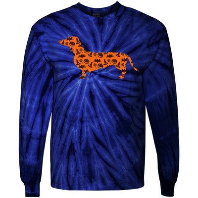 Dachshund Pumpkin Witch Bat Funny Spooky Halloween Tie-Dye Long Sleeve Shirt