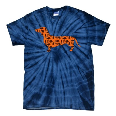 Dachshund Pumpkin Witch Bat Funny Spooky Halloween Tie-Dye T-Shirt