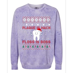 Dentist Plaque Wack Floss Is Boss Ugly Christmas Gift Colorblast Crewneck Sweatshirt