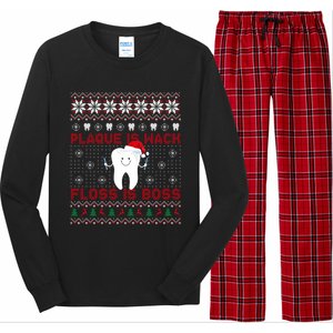 Dentist Plaque Wack Floss Is Boss Ugly Christmas Gift Long Sleeve Pajama Set