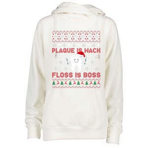 Dentist Plaque Wack Floss Is Boss Ugly Christmas Gift Womens Funnel Neck Pullover Hood