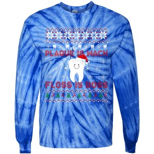 Dentist Plaque Wack Floss Is Boss Ugly Christmas Gift Tie-Dye Long Sleeve Shirt