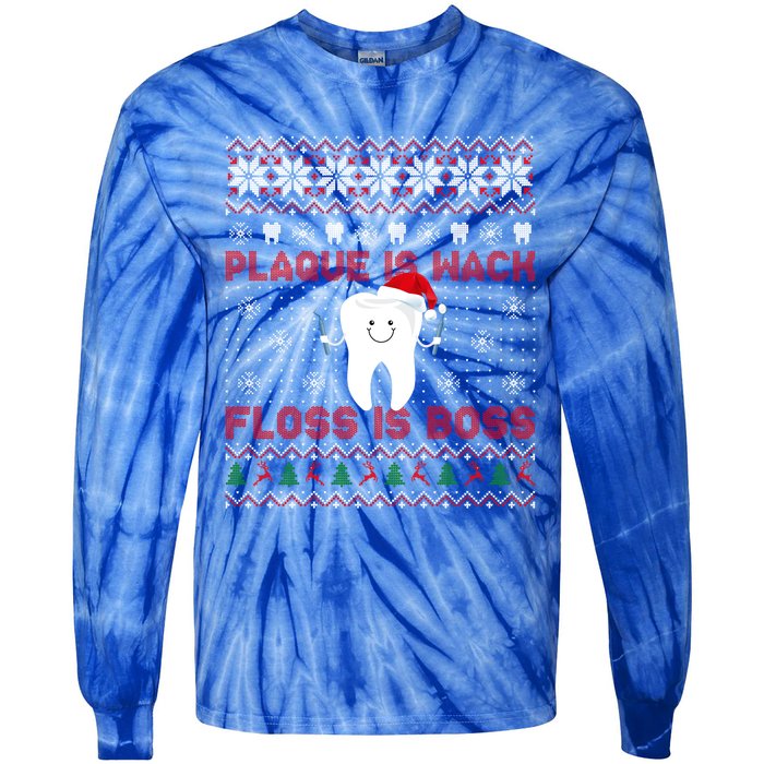 Dentist Plaque Wack Floss Is Boss Ugly Christmas Gift Tie-Dye Long Sleeve Shirt