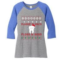 Dentist Plaque Wack Floss Is Boss Ugly Christmas Gift Women's Tri-Blend 3/4-Sleeve Raglan Shirt