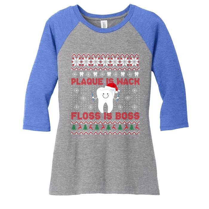 Dentist Plaque Wack Floss Is Boss Ugly Christmas Gift Women's Tri-Blend 3/4-Sleeve Raglan Shirt