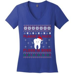 Dentist Plaque Wack Floss Is Boss Ugly Christmas Gift Women's V-Neck T-Shirt