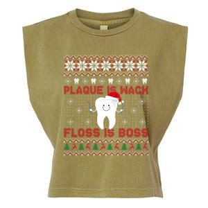 Dentist Plaque Wack Floss Is Boss Ugly Christmas Gift Garment-Dyed Women's Muscle Tee