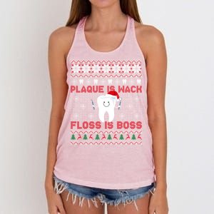 Dentist Plaque Wack Floss Is Boss Ugly Christmas Gift Women's Knotted Racerback Tank