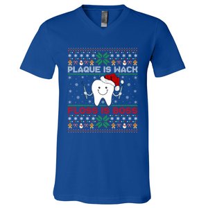 Dentist Plaque Wack Floss Is Boss Ugly Dentist Christmas Funny Gift V-Neck T-Shirt