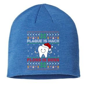 Dentist Plaque Wack Floss Is Boss Ugly Dentist Christmas Funny Gift Sustainable Beanie